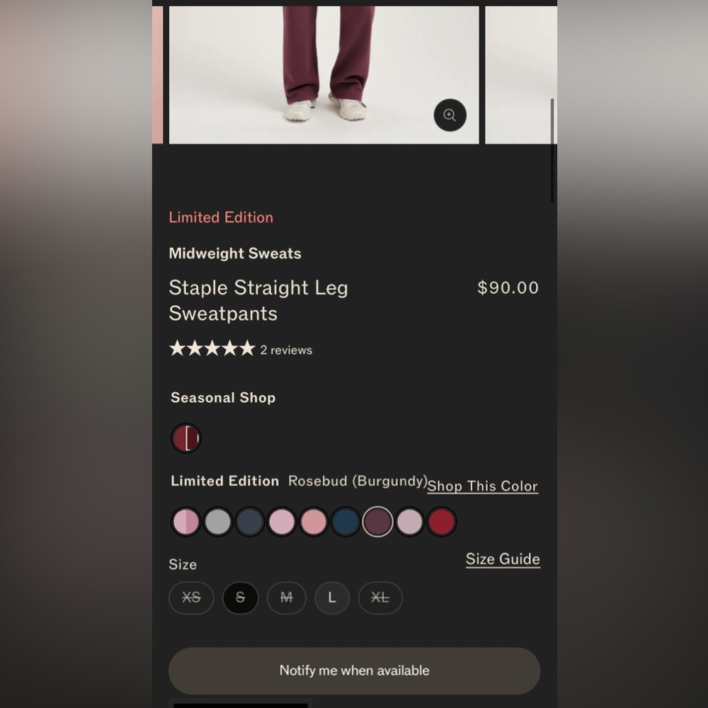 Set Active Limited Edition Staple Straight Leg Sweatpants / Rosebud (Burgundy) S - Picture 4 of 5